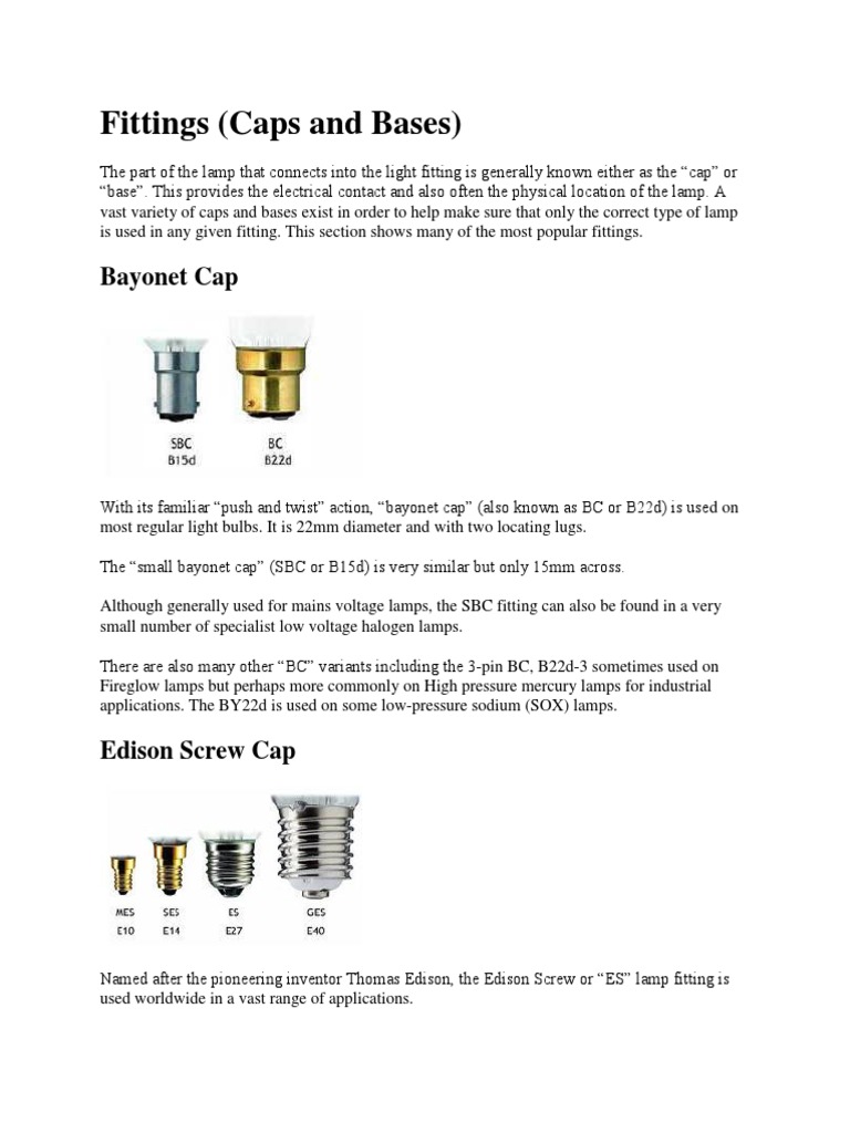 Fittings (Caps and Bases) Cap PDF Compact Fluorescent Lamp Lighting