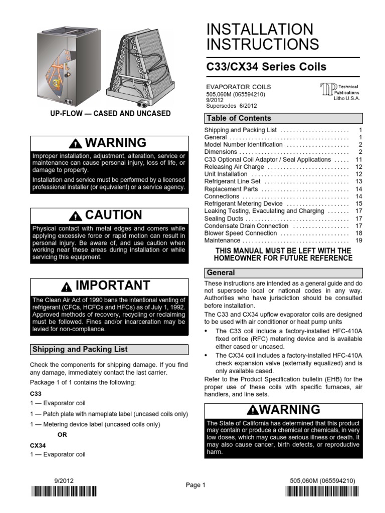 Lennox CX34 CX33 Coils Installation Manual Valve Furnace
