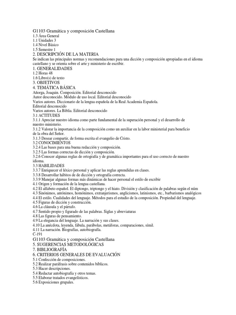 Gramática y Composición en Castellano | PDF | Comunicación escrita ...