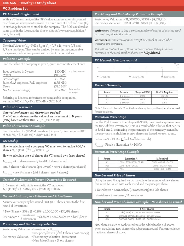 EAS 545 Study Sheet | PDF | Stocks | Dividend