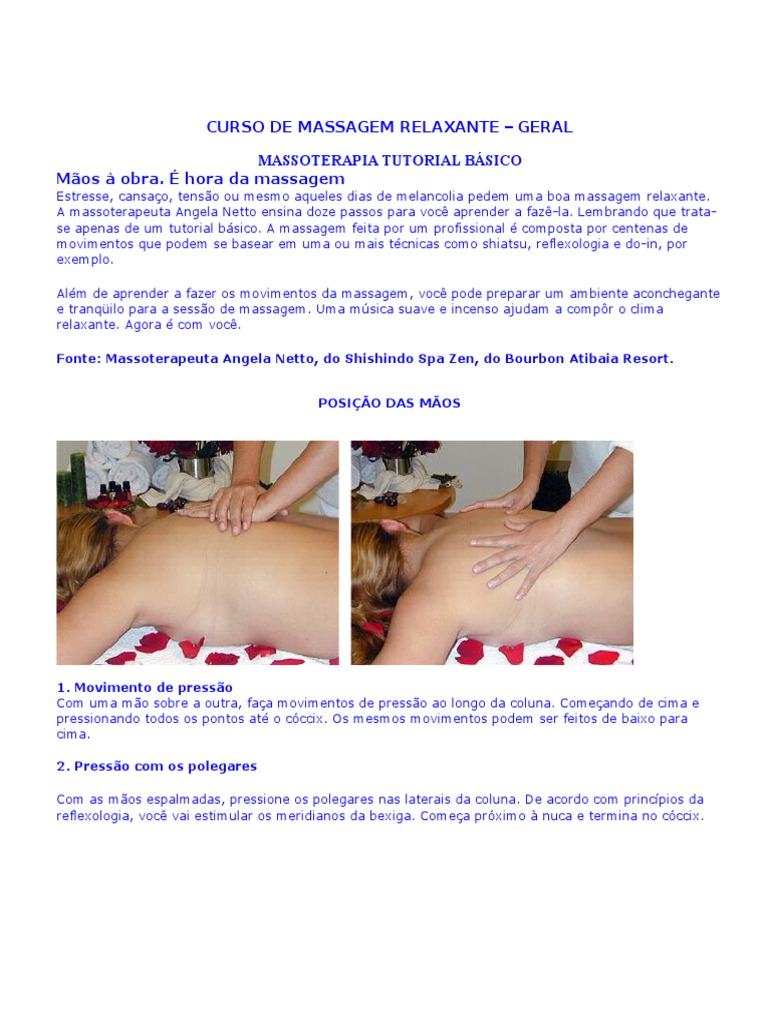 Tutorial de Massagem Relaxante Básica | PDF | Massagem | Pé (unidade de ...