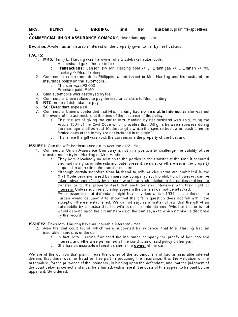 Harding v. Commercial Union | PDF | Insurance | Judgment (Law)
