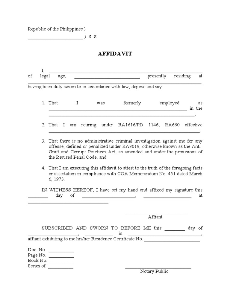 Affidavit of No Pending Criminal Case | PDF