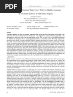 Assessment of Principals Supervisory Roles For Quality Assurance in Secondary Schools in Ondo State, Nigeria