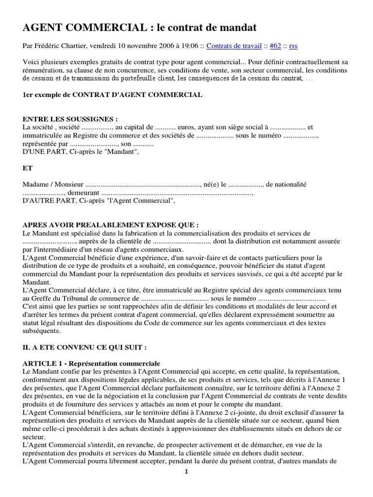 Contrat type d'agent commercial | PDF | Sodles | Commerce