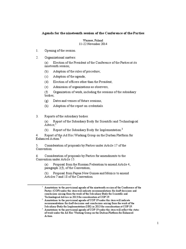 COP 19 Agenda Overview | PDF | United Nations Framework Convention On ...