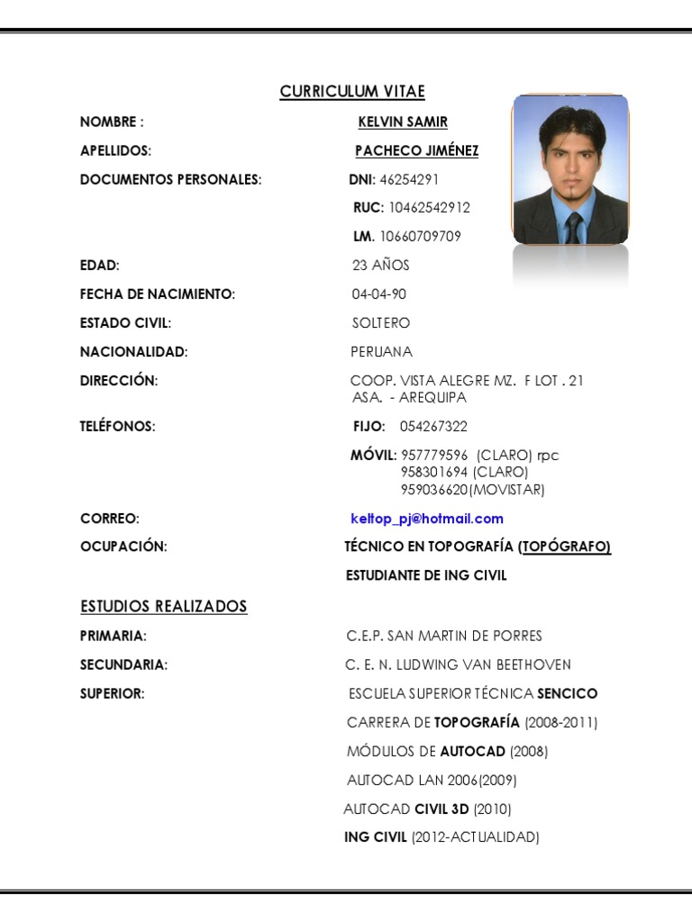Currículum de Kelvin Pacheco, Topógrafo | PDF | Ingeniería | Ciencia y ...