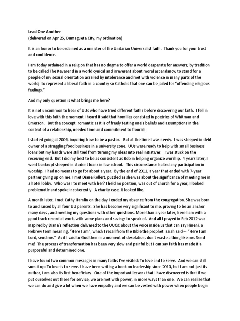 Ordination Message: Lead with Love | PDF | Ordination | The Reverend