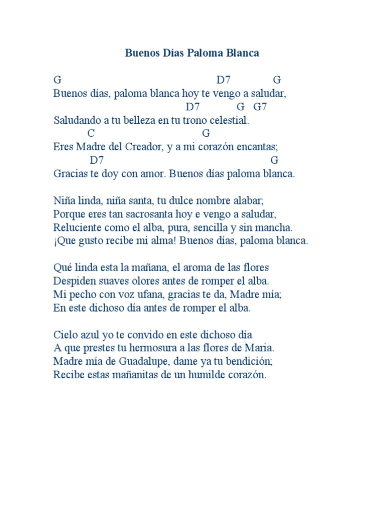 Buenos Dias Paloma Blanca Letra