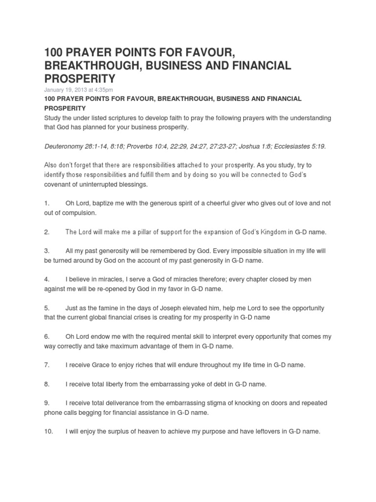 100 Prayer Points For Favour, Breakthrough, Business and Financial