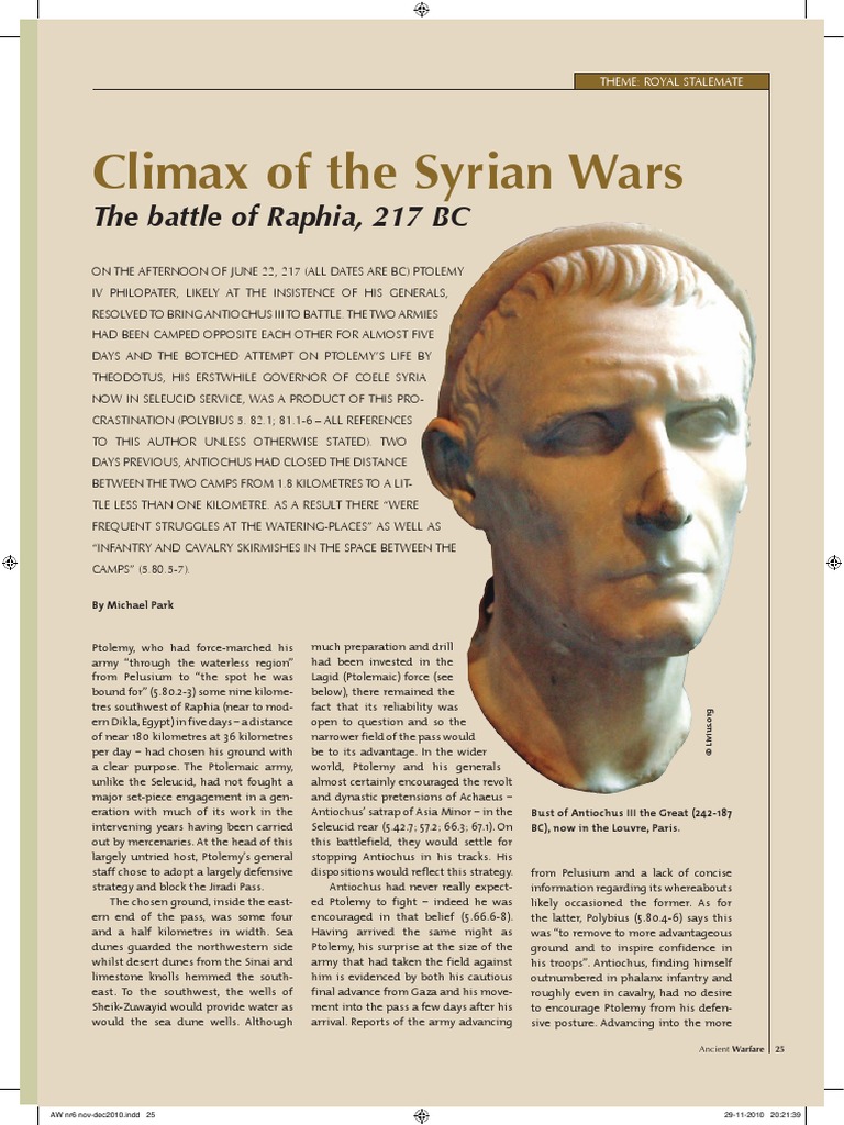 Climax of The Syrian Wars - The Battle of Raphia 217 BCE | PDF ...