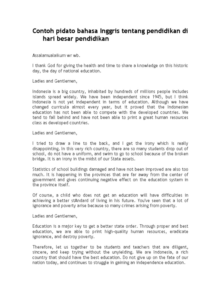 Contoh Pidato Bahasa Indonesia Tentang Pendidikan Aneka
