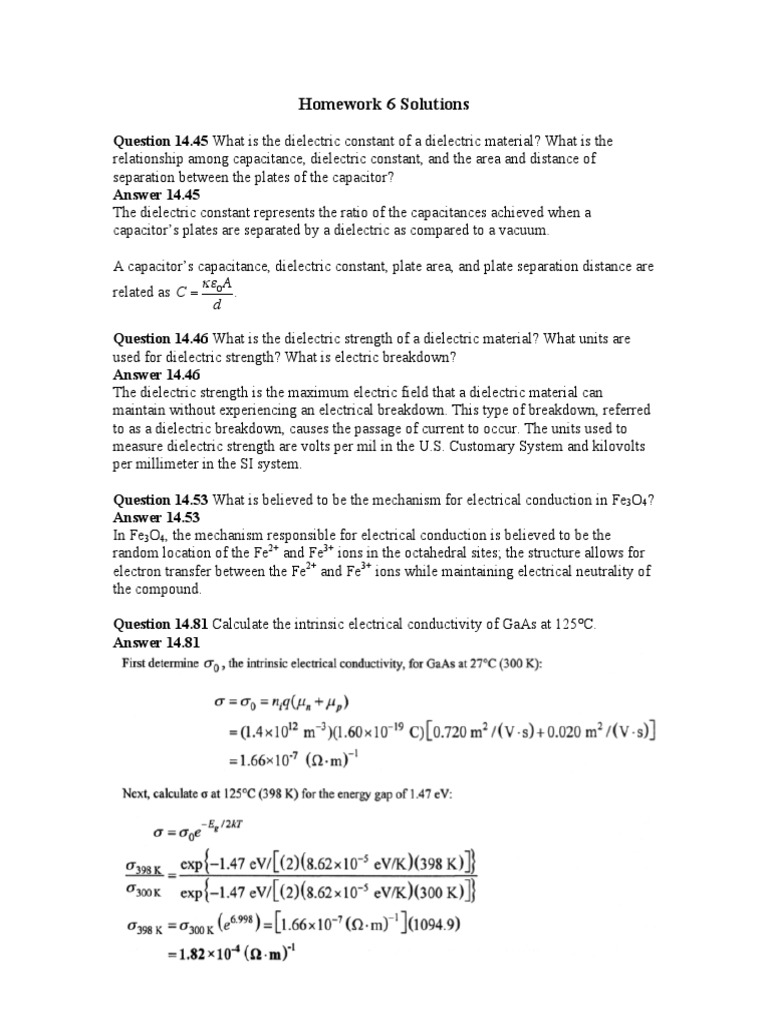 Homework 6 Solutions Pdf Capacitor Deformation Engineering