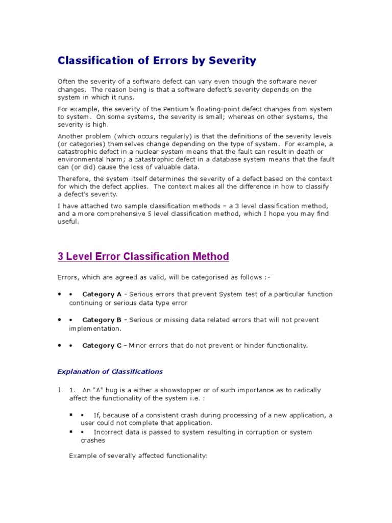Classification of Errors by Severity | PDF | Software Bug | Statistical ...
