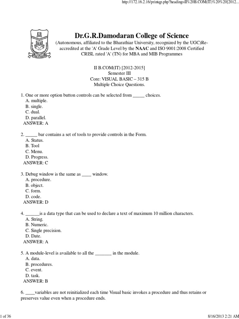 Visual Basic 6 0 Lecture Notes