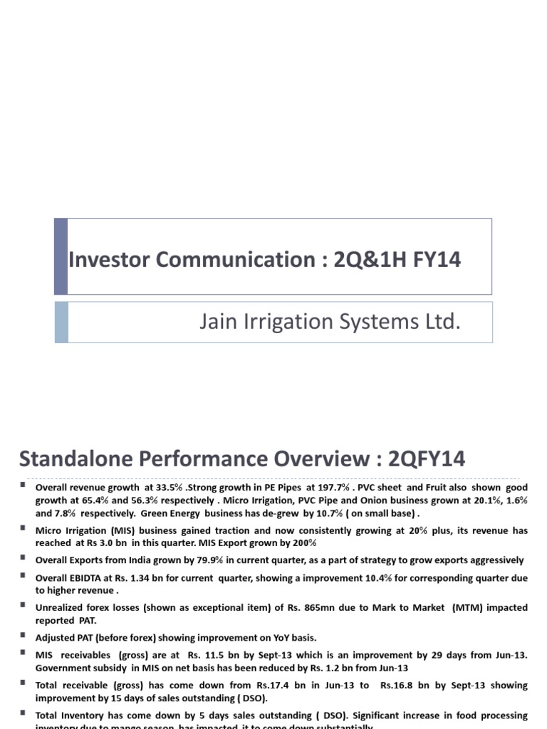 Jain Irrigation Investor Communication 2QFY14 Final PT PDF