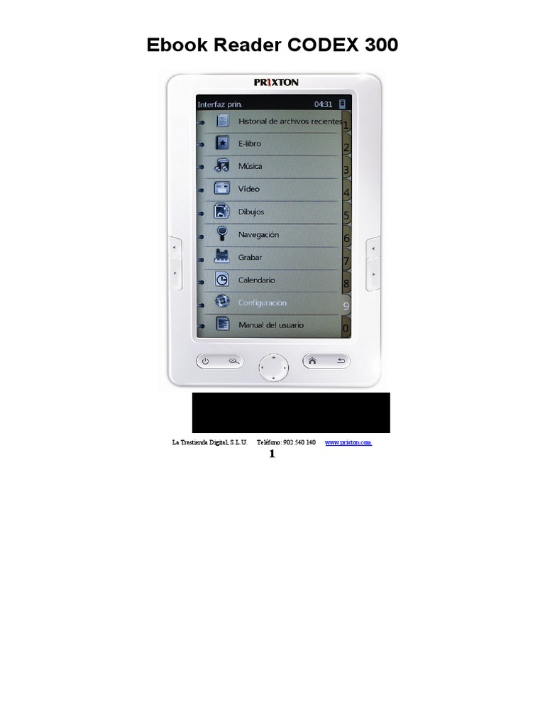 Manual del Ebook Reader CODEX 300 | PDF | Auriculares | E Books