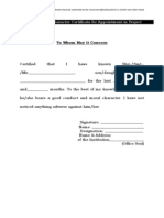 Format of Character Certificate For Appointment in Project