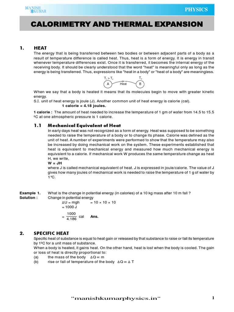 Calorimetry Thermal Expansion Theory E | PDF