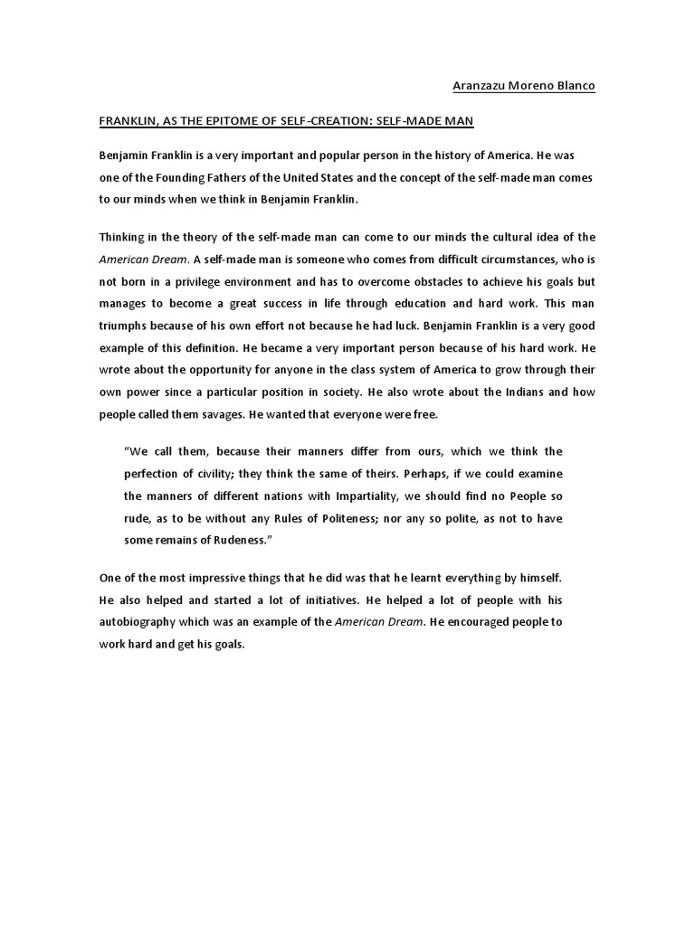 Benjamin Franklin: The Self-Made Man | PDF