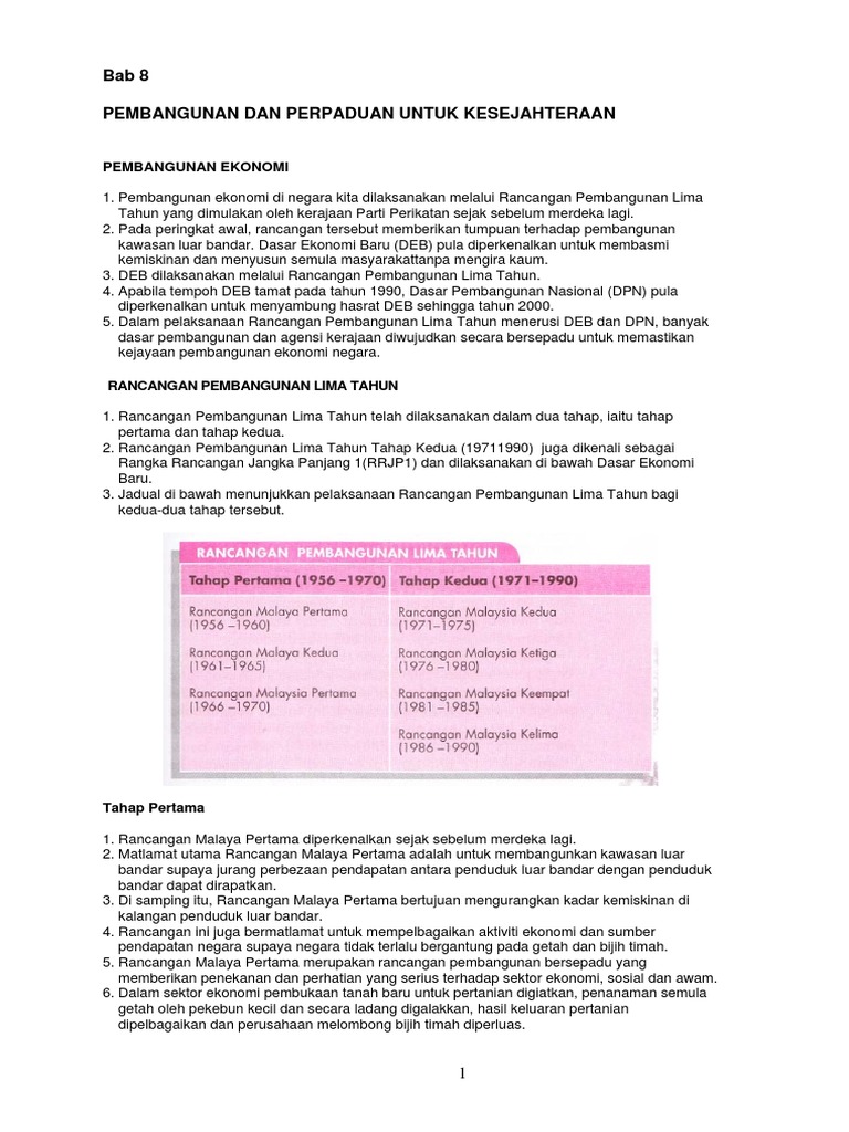 Bab 8 Pembangunan Dan Perpaduan Untuk Kesejahter Pdf