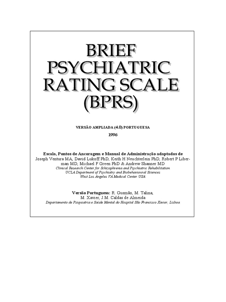 Escala BPRS: Manual e Itens de Avaliação | PDF | Ilusão | Depressão
