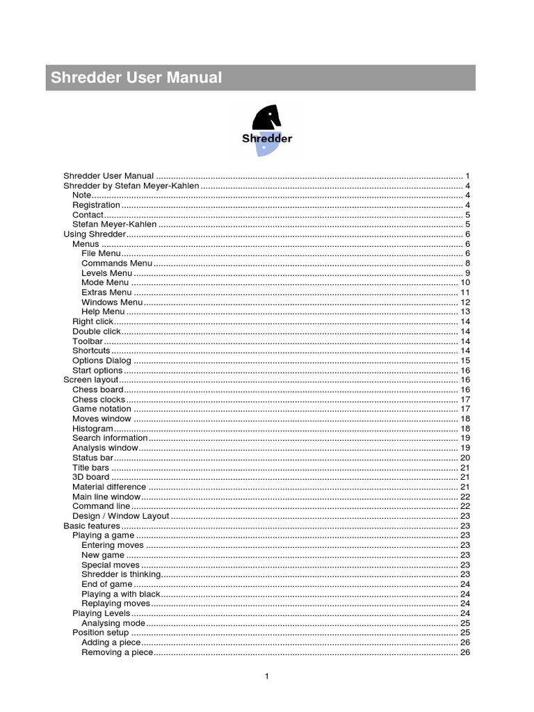 Shredder Manual Keyboard Shortcut Menu