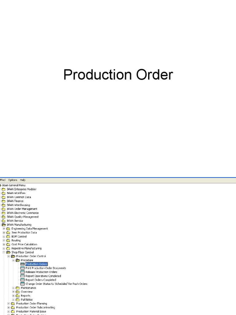Production Order - Baan ERP System | PDF