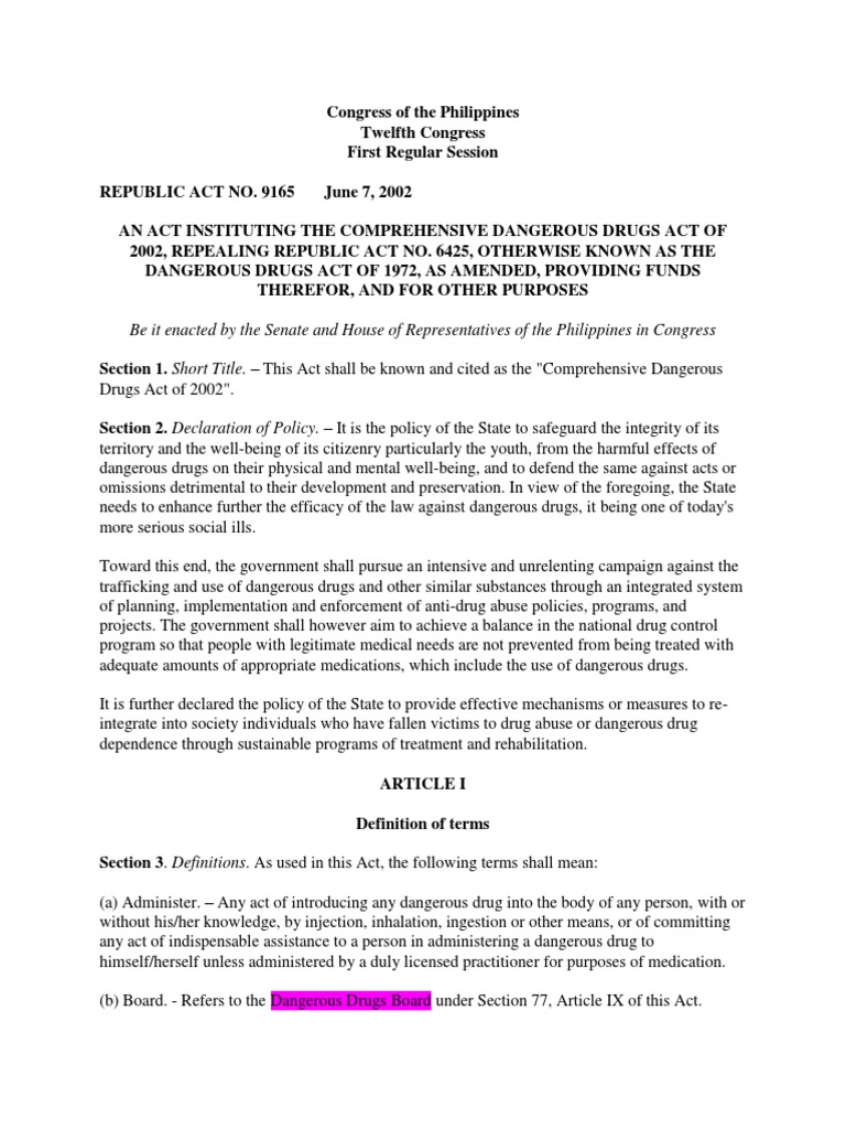 Dangerous Drug Act | PDF