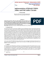 Design and Implementation of Hybrid CMOS-SET Half Adder and Full Adder Circuits