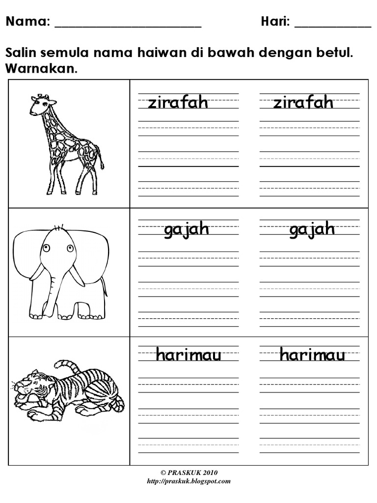 Menulis Nama Haiwan Liar Pdf