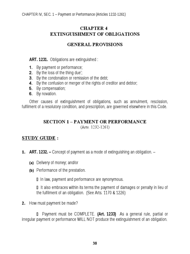 CHAPTER 4, SEC. 1 (Arts. 1232-1261) OBLIGATIONS AND CONTRACTS | PDF ...