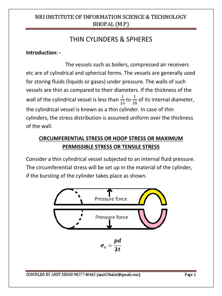 Thin Wall Pressure Vessels | PDF | Stress (Mechanics) | Physics