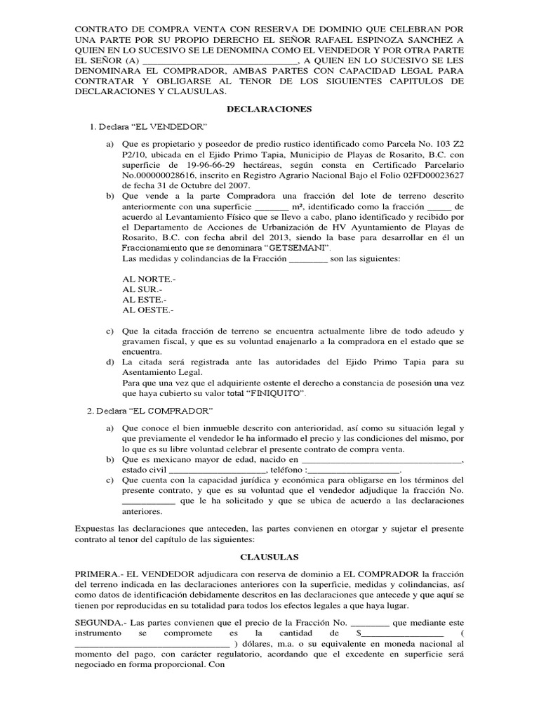 Contrato de Compra Venta Propiedad Pagos