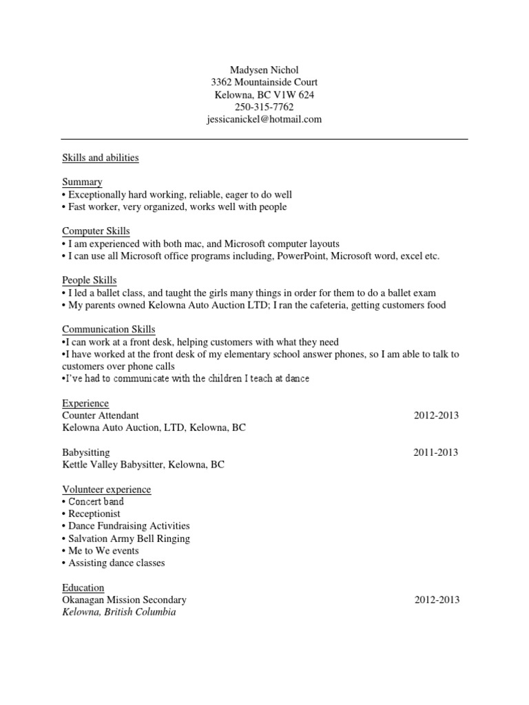 Madysen Nichol's Skills & Experience Summary | PDF | Wellness