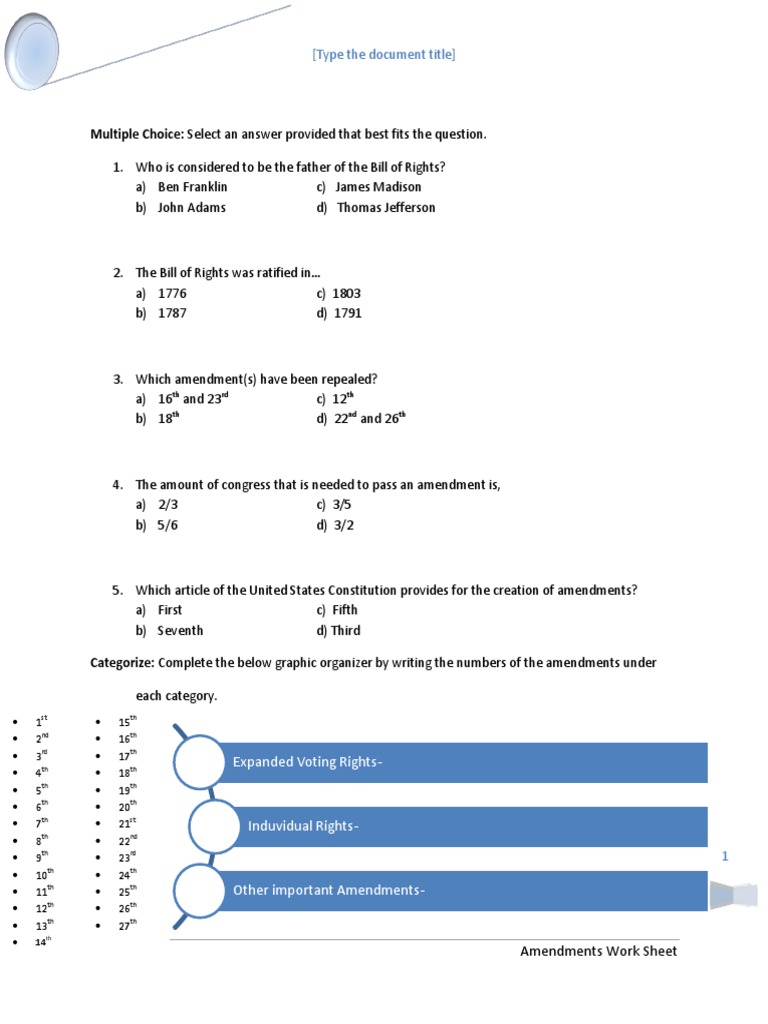 Bill of Rights Amendments Quiz | PDF