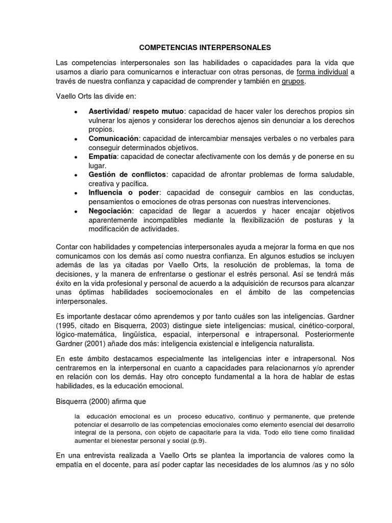 Competencias Inter e Intrapersonales | PDF | Las emociones | Autoestima