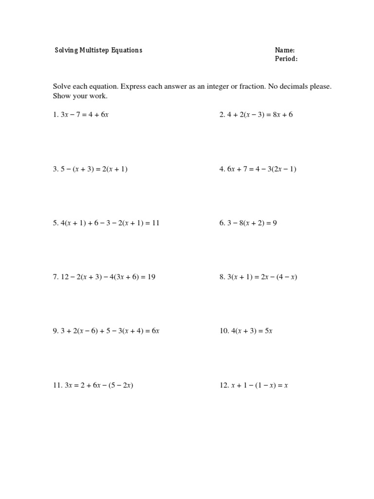 Weekly Math Practice: Multistep Equations | PDF