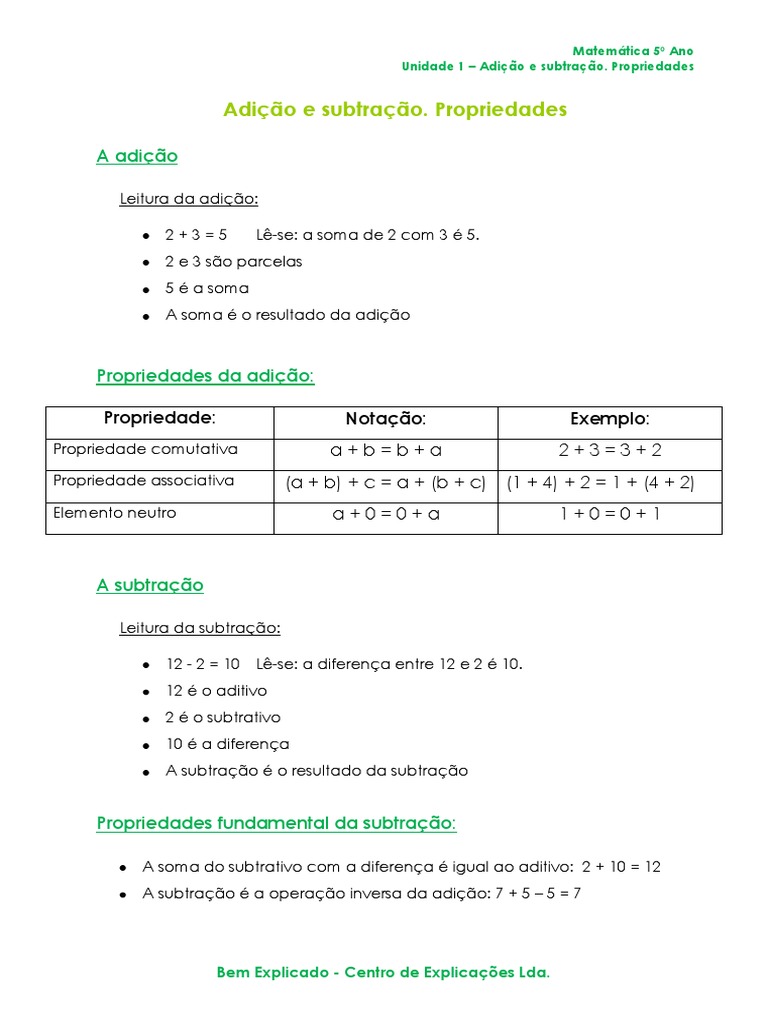 1.2 - Adição e Subtração. Propriedades - Ficha Informativa | PDF | Métodos  e Materiais de Ensino, image size:768x1024
