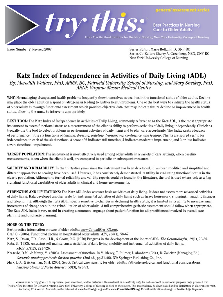 Katz Index Functional Sindrom Down | PDF | Urinary Incontinence ...