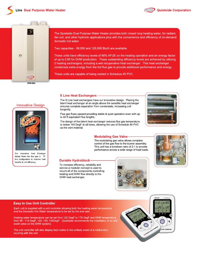 Quietside DPW Dual Purpose Combi Heater Brochure Water Heating Hvac