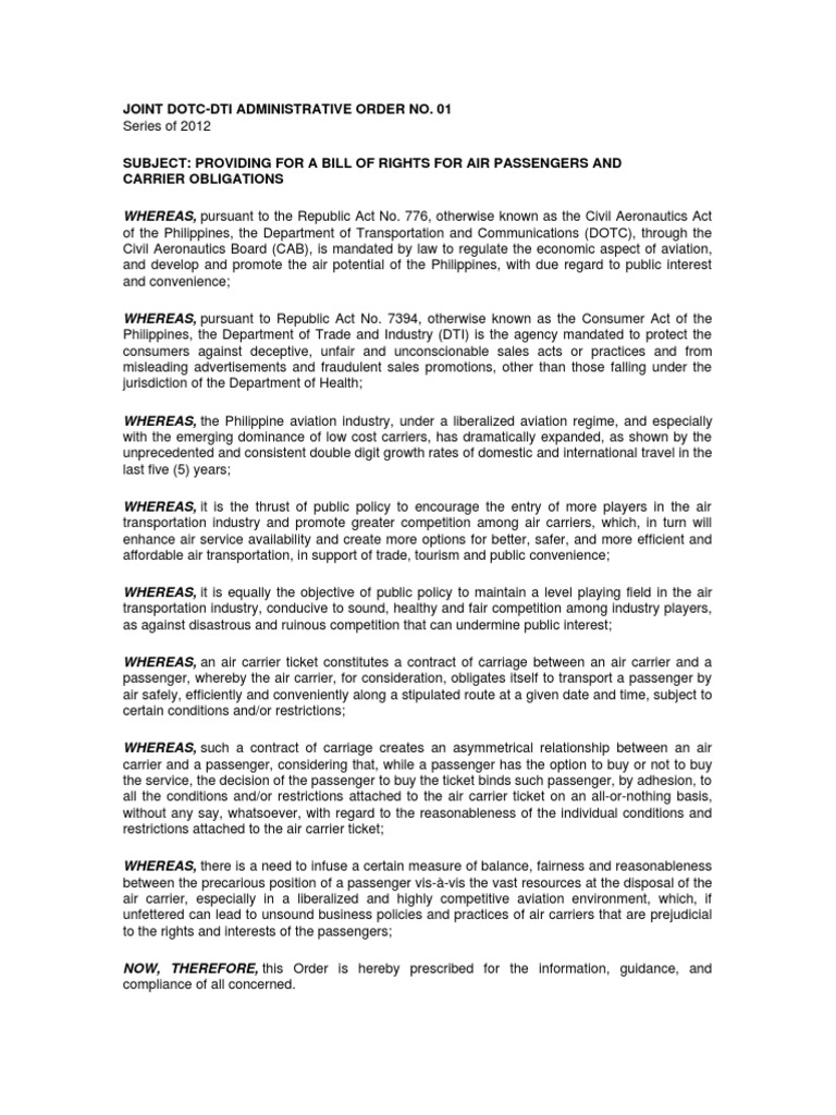 Air Passenger Bill of Rights | PDF | Airlines | Baggage