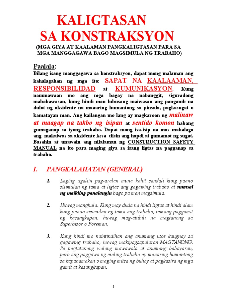 Const Safety Manual Tagalog PDF
