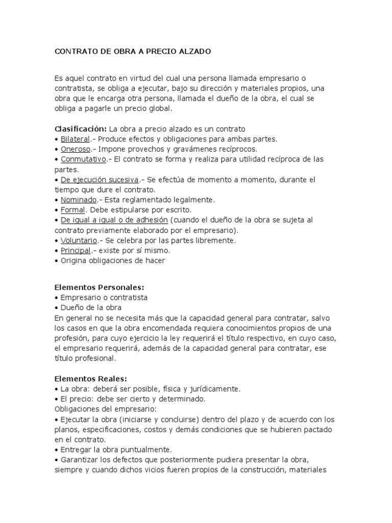 Contrato de Obra a Precio Alzado Pagos Gobierno