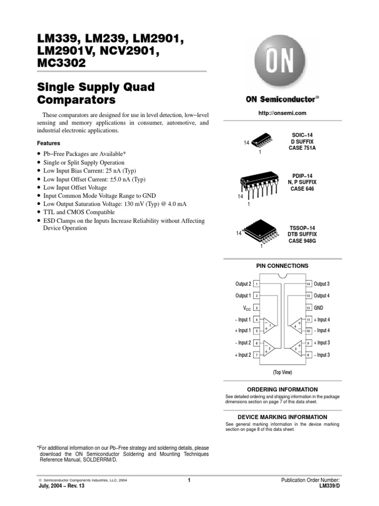 LM339, LM239, LM2901, LM2901V, NCV2901, MC3302 Single Supply Quad ...