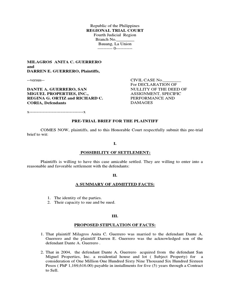 Pre Trial Brief Lawsuit Common Law