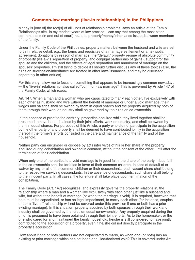 Common Law of the Philippines Marriage Wife