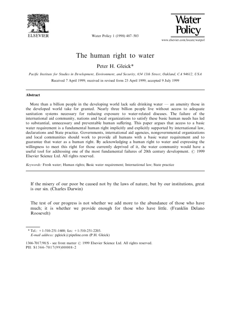 Gleick The Human Right To Water | PDF | Human Rights | Water Resources