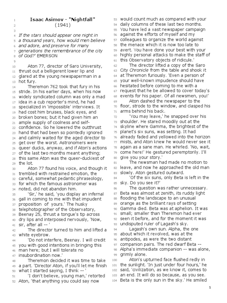 Isaac Asimov "Nightfall" PDF Orbit Sun