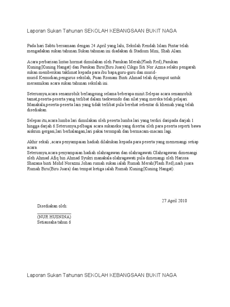 Laporan Sukan Tahunan Sekolah Kebangsaan Bukit Naga